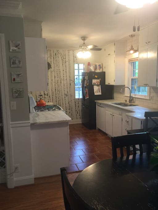 Open kitchen and dining area