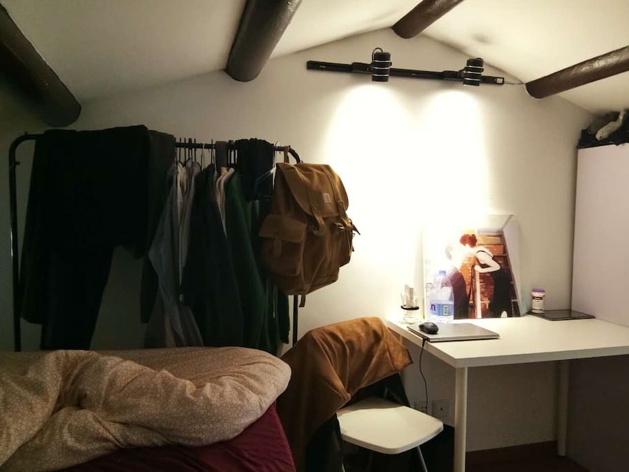 Double bed on upper loft floor