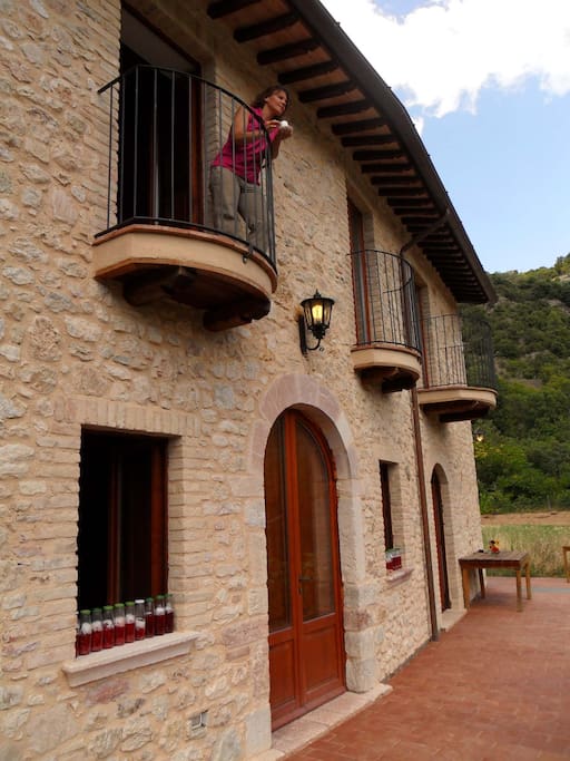 Front view of the farmhouse, apartment is on the top story