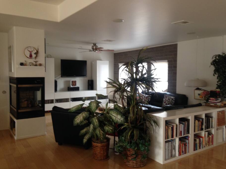 Watch a movie, read a book, living room and library of art books to enjoy on smooth maple floors.