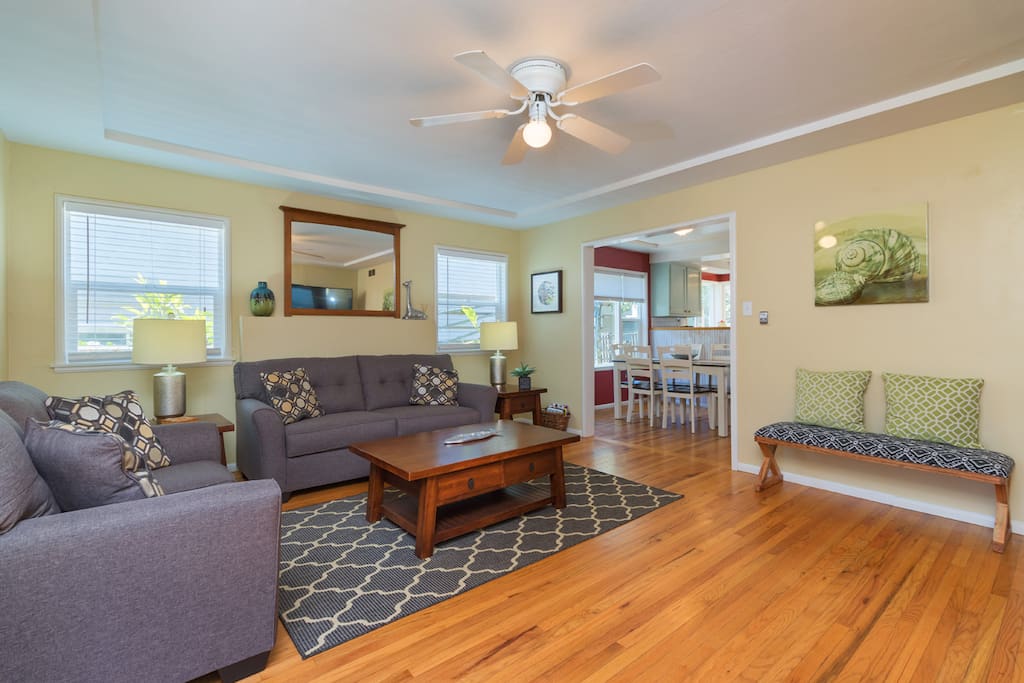 Spacious and inviting living room in charming home-steps to beach!