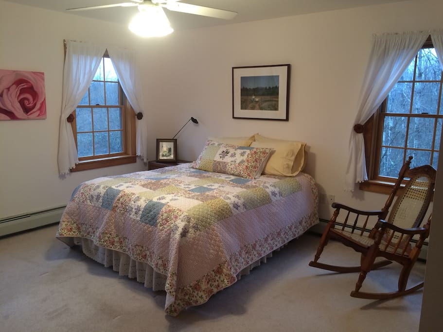 spacious queen bedroom ( has an adjacent double sized futon bed and desk.)