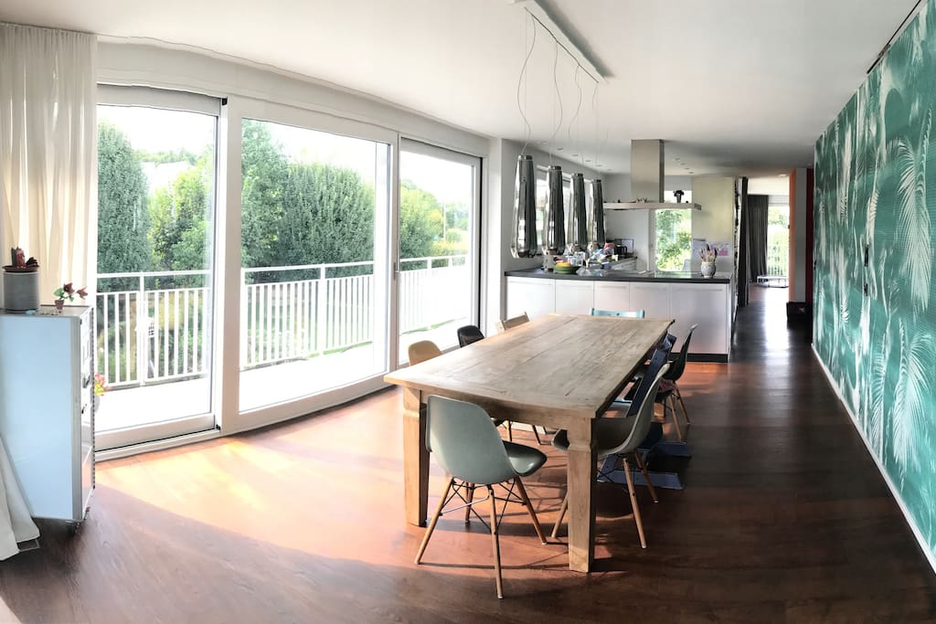 Dining area with open kitchen
