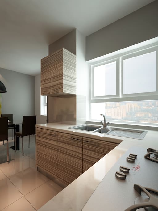 This is cooking area with lot of natural light.