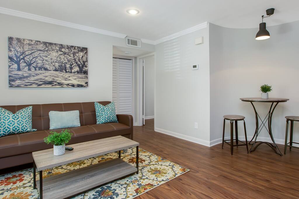 Living Room with a full size pull out couch