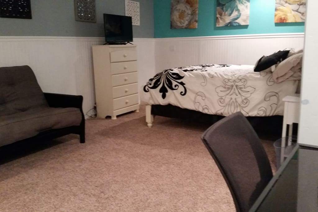 Bedroom with Queen Bed, Futon, trundle bed