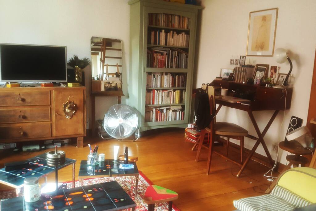 Télévision, bibliothèque et bureau mis à disposition.