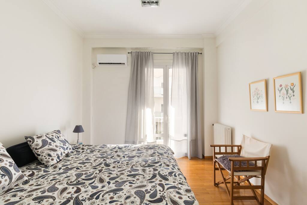 Master bedroom view, double bed.