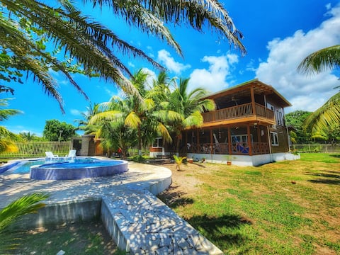 Palm House, with a pool, facing the sea.