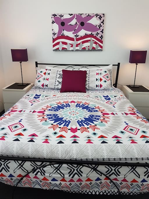 Sleep peacefully in this Comfortable Queen Size Bed..
Now with Ceiling Fans :)..