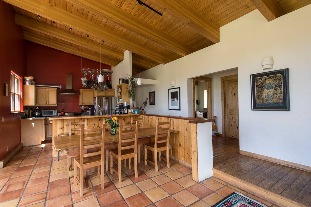 Custom dining table that comfortably seats 8 and can seat more.