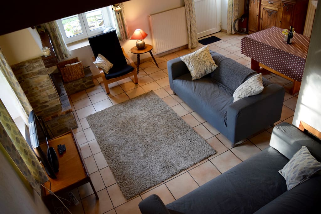 Living room with open fire