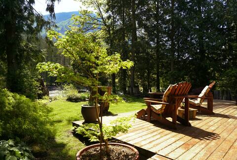 Ken's cabin and garden. Chilliwack (Vedder) River.