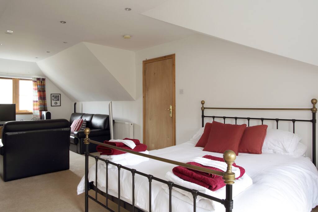 Room is split in to two areas. A large seating area for guests sole use.