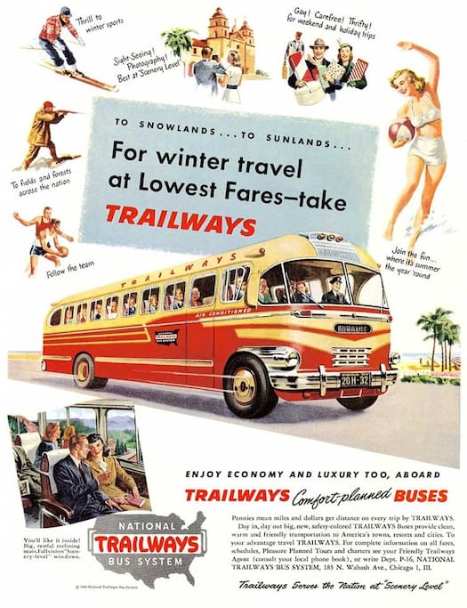 Take Trailways to the Motel, no car needed