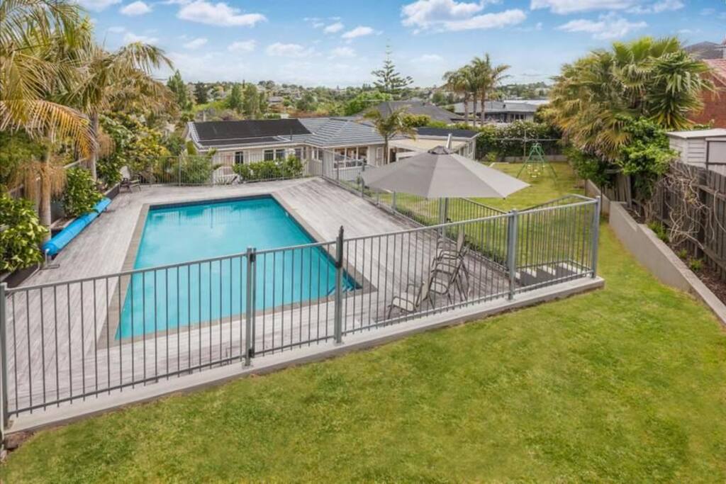 Solar heated swimming pool