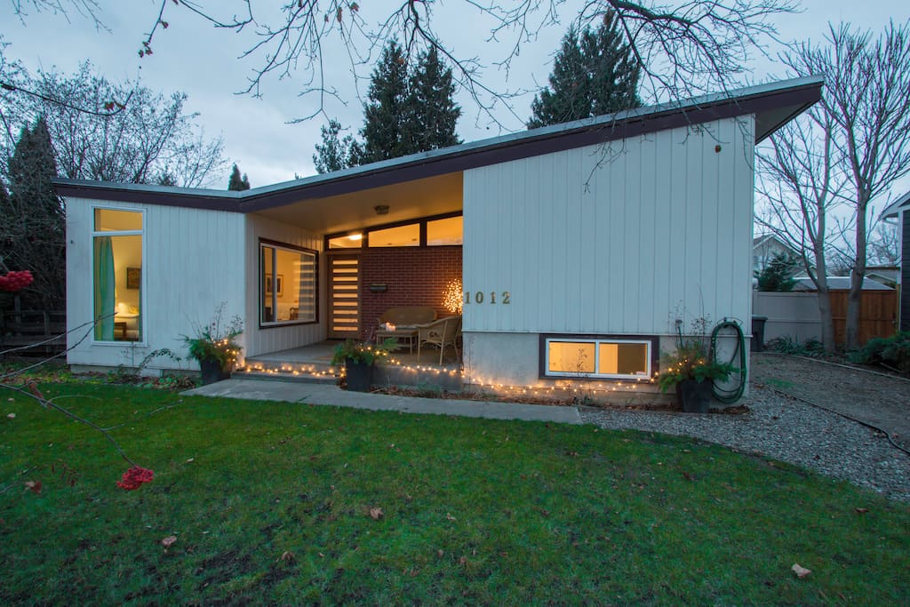 The Alcove from the street. There is a wonderful maple tree that shades the home and gives privacy.