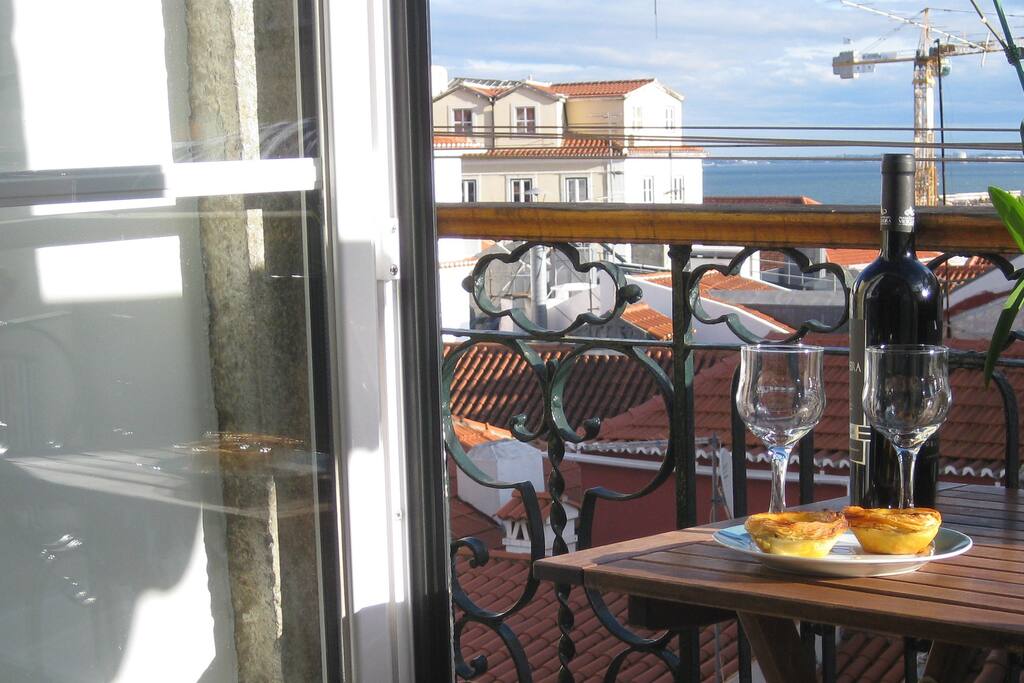 View over the house of Alfama with the Tagus River right there