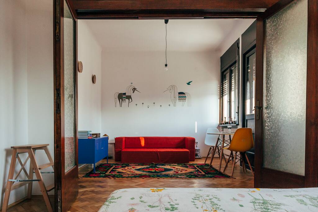The living area, view from the bedroom