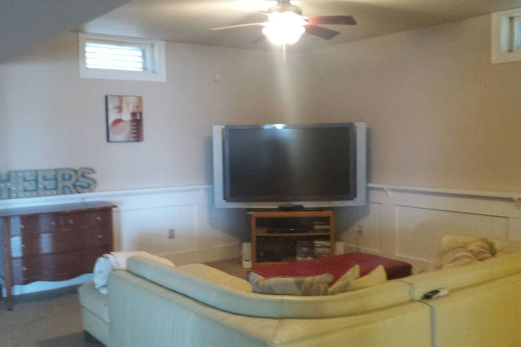 Large TV and living area.