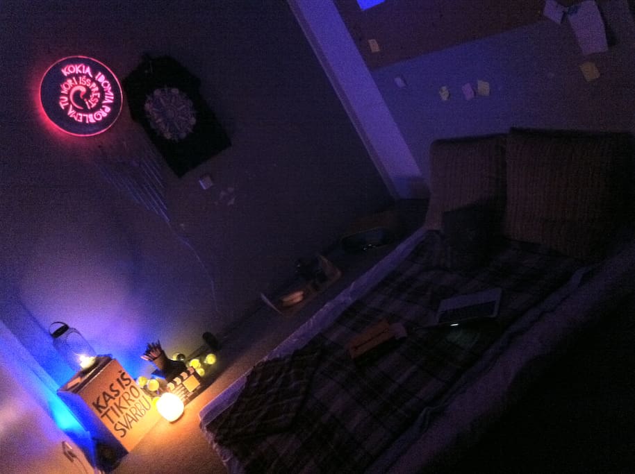 Main space, night time mode - mattresses turned into a double bed.