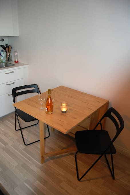 Smart fold out table if you want to dine inn