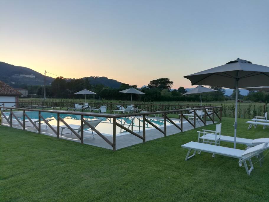 pool at sunset