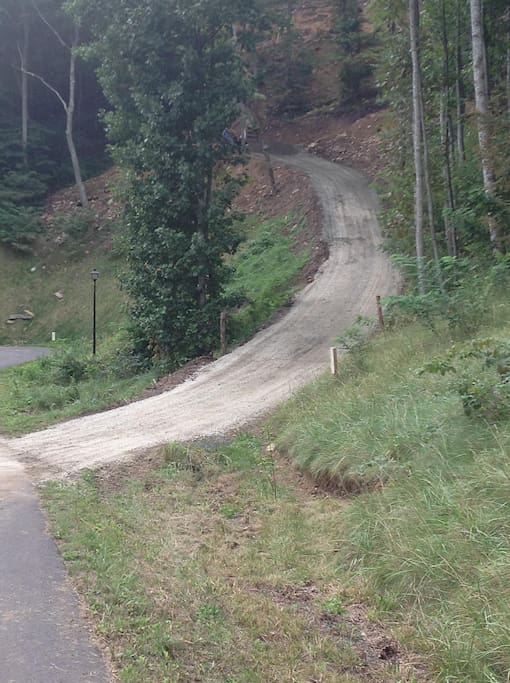 Driveway entrance to the Kelly Lodge. It is steep and requires four wheel drive for safety.
