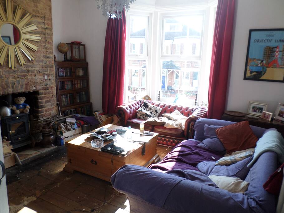 The lounge with woodburner.
