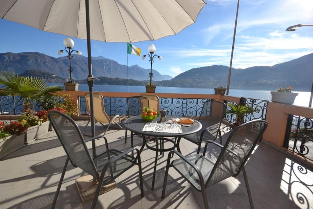 Large private terrace facing the lake