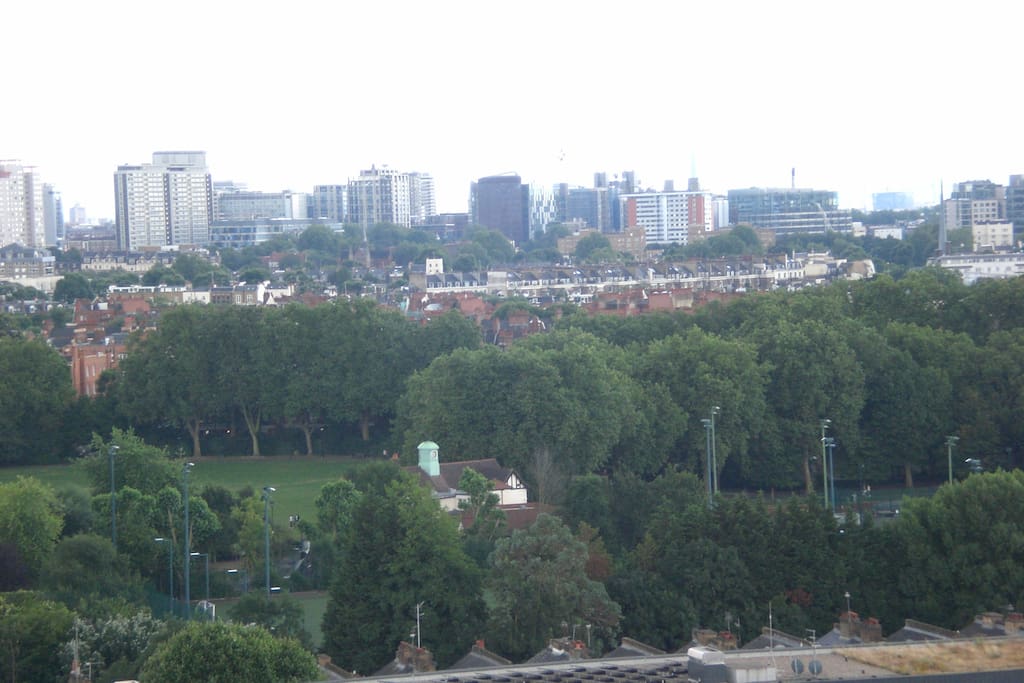 From the room's window, view of my local park, with athletic track, tennis courts and sports courts