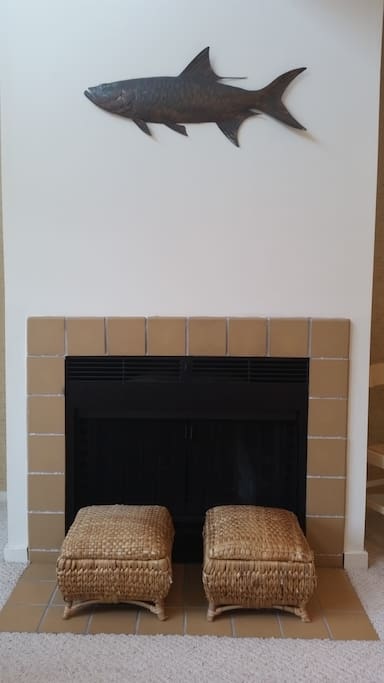 Cozy woodburning fireplace