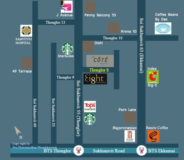 Located in Thonglor8 next the Ei8ht & FoodLand SuperMarket (24Hrs)