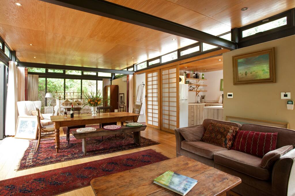 The structure is open plan and extends out onto the front deck