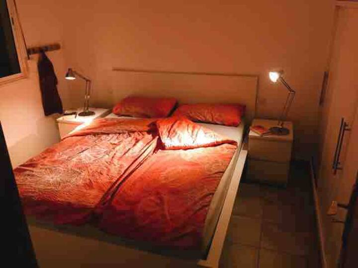 Საძინებელი დიდი ჩაშენებული კარადებით