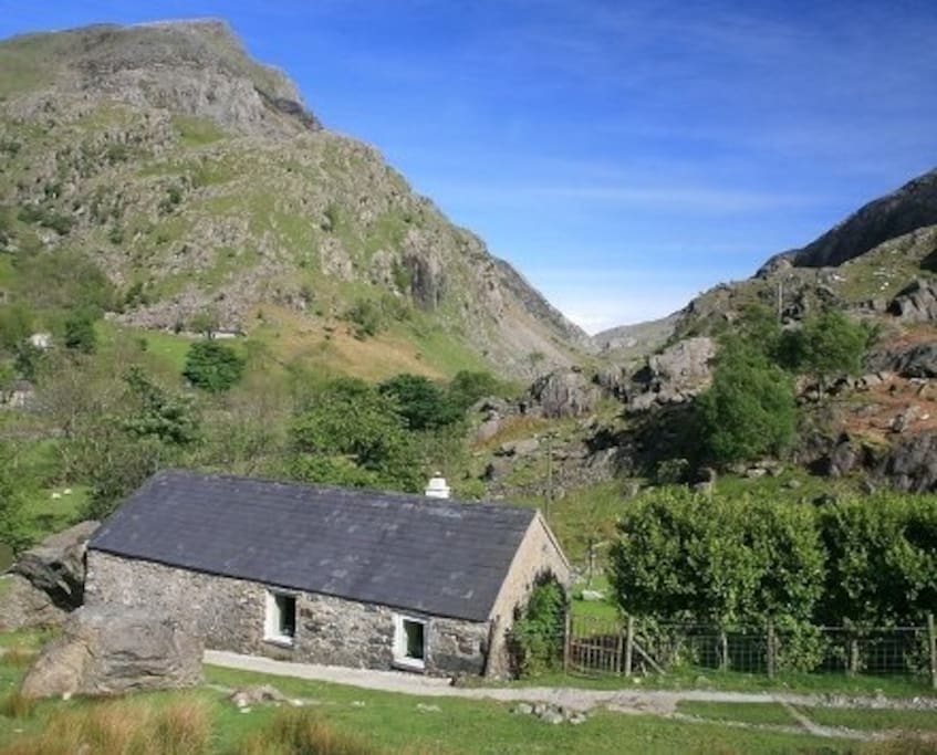Looking down the hill to the cottage
