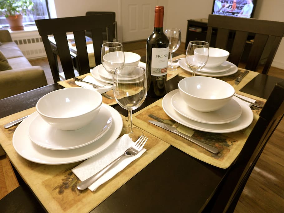 Table Setting for 4 and wine glasses for that lovely wine!