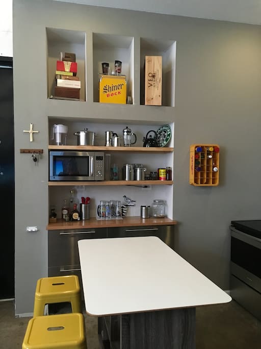 Kitchen island and bar/pantry.