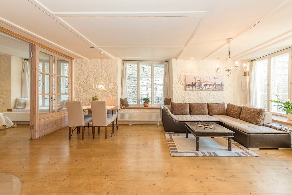 Living room with large sofa for chilling