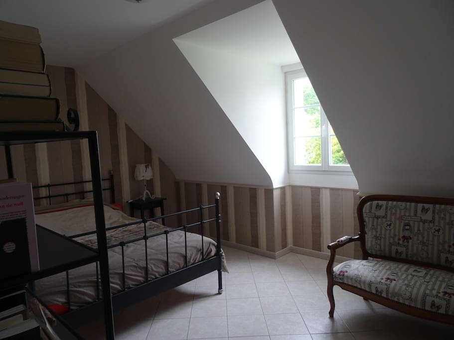 Chambre spacieuse, agréable, rangement et bibliothèque à disposition
