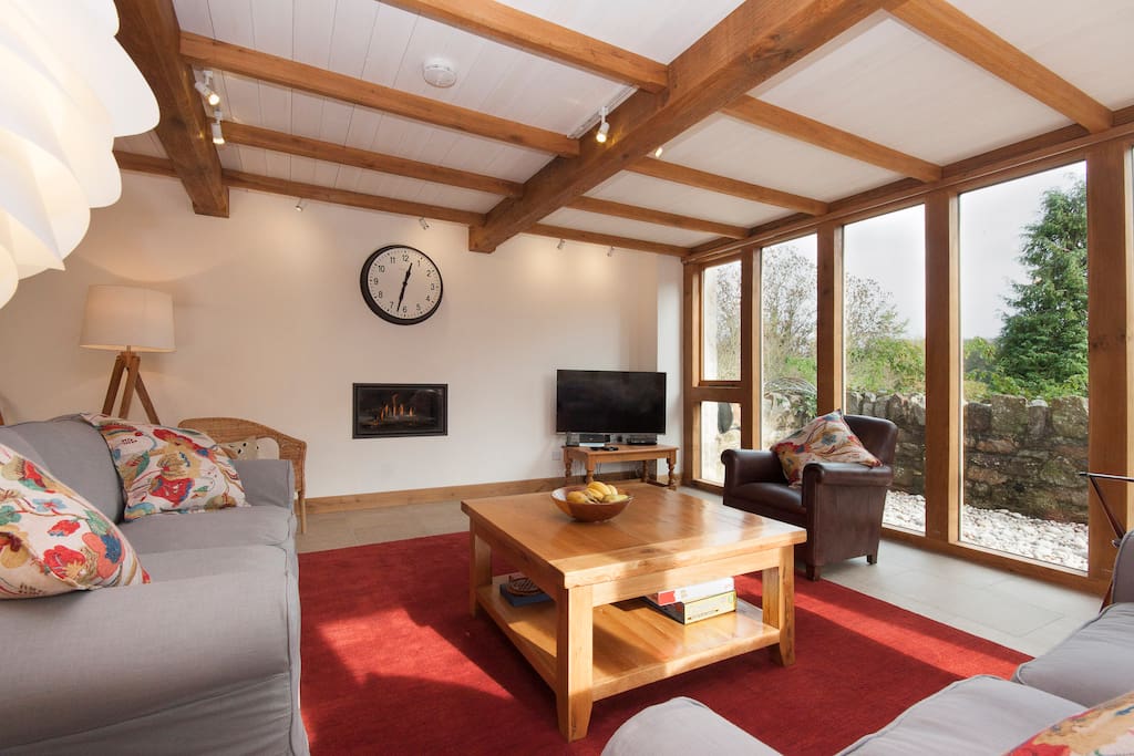 Lounge area with gas log-effect fire and 46 inch TV