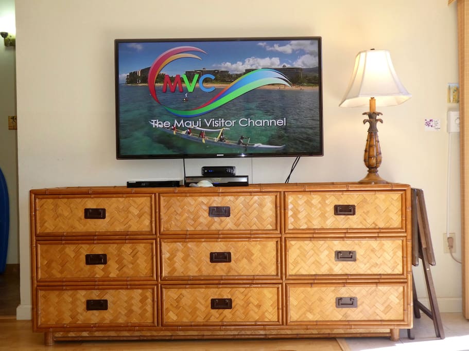 50 inch TV with cable including HOB and Showtime, DVD player