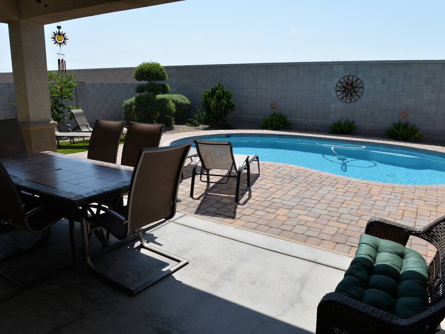 Back patio and swimming pool