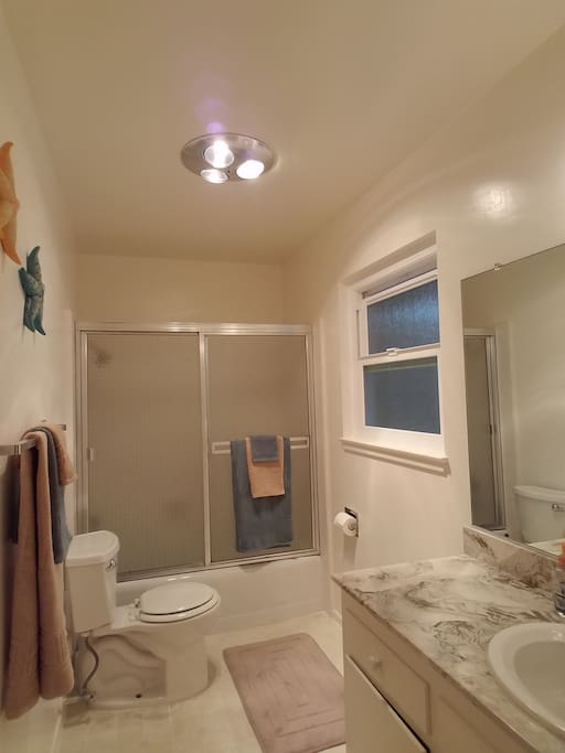 The bathroom window faces the atrium.