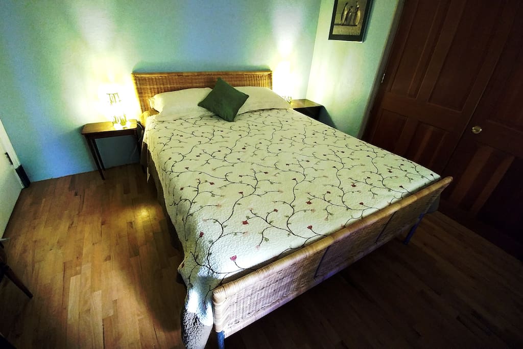 LED reading lamps on both sides of bed.