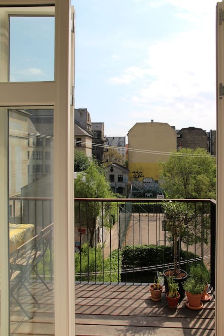 Our lovely big, green balcony, overlooking the backyard
