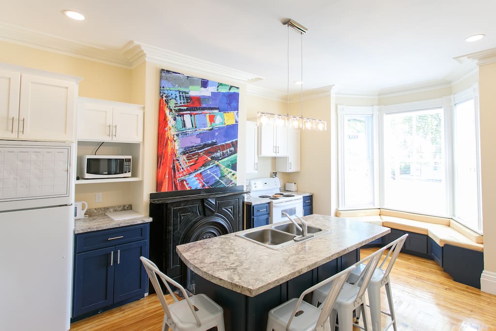 Kitchen with seating up to nine people
