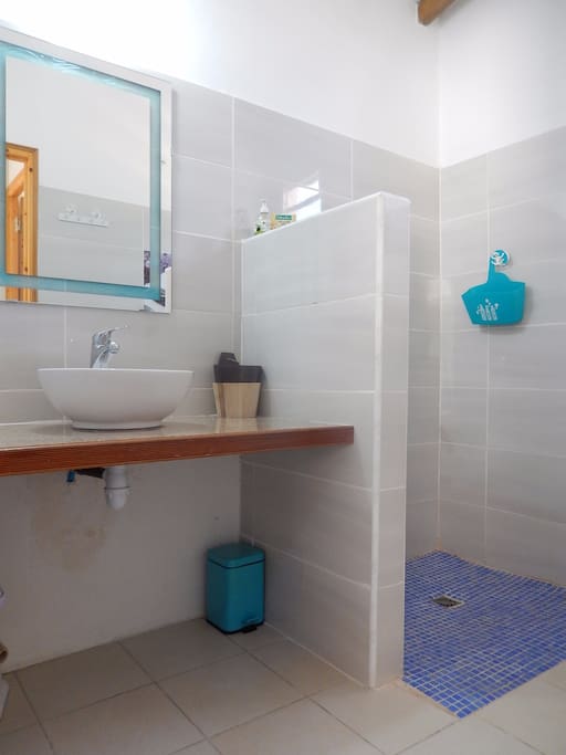 La salle de bain avec douche italienne