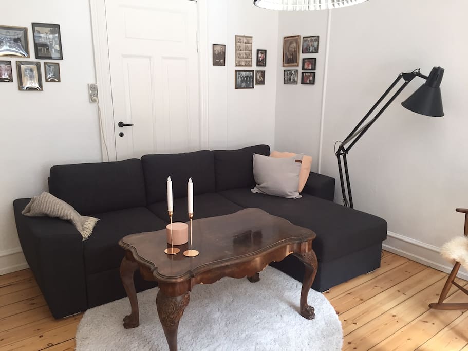 Living room, couch doubles as a comfortable fold-out sofa bed for two (approx 160 x 200 cm)