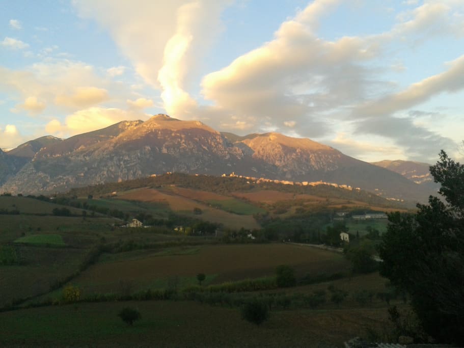 Morning light on the Maiella mountains as seen from your bedroom.